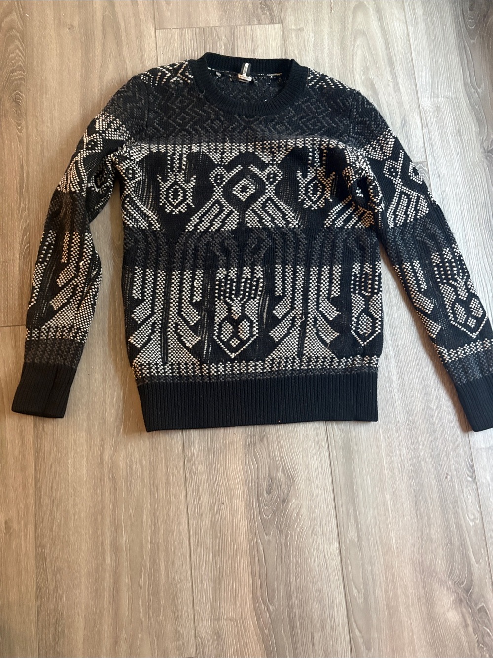 J.Crew Black and Cream Patterned Crewneck Sweater